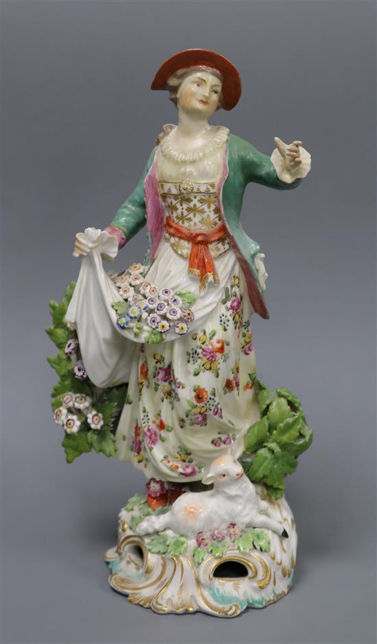 A Derby figure of a Shepherdess, c.1765-70, h. 21cm, restored